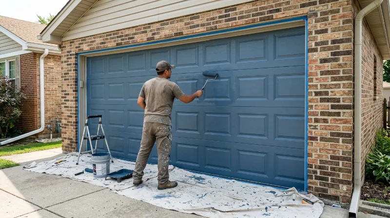 Technician_painting_garage_door_
