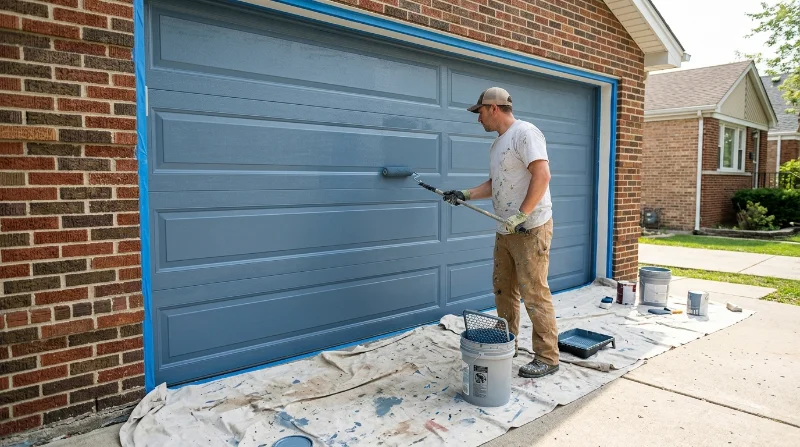 Technician_painting_garage_door